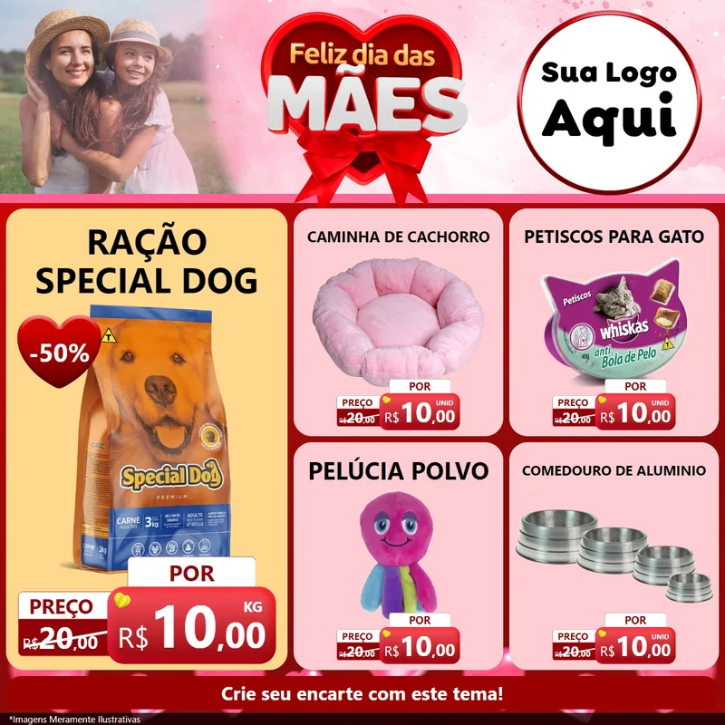 Modelo de Rede Social para Feed Facebook com o tema Feliz Dia Das Mães para Pet Shop