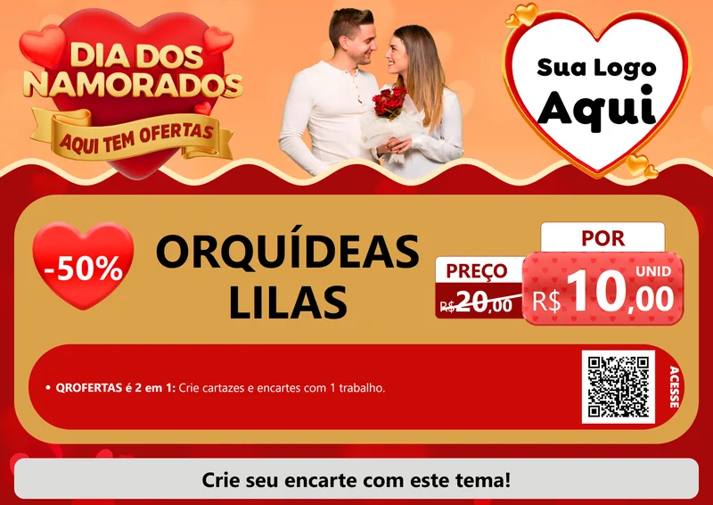 Modelo de Cartaz para Cartaz A4 Horizontal com o tema Dia dos Namorados - Aqui Tem Ofertas para Floricultura e jardim