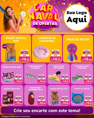Modelo de Rede Social para Feed Instagram com o tema Carnaval de Ofertas para Pet Shop