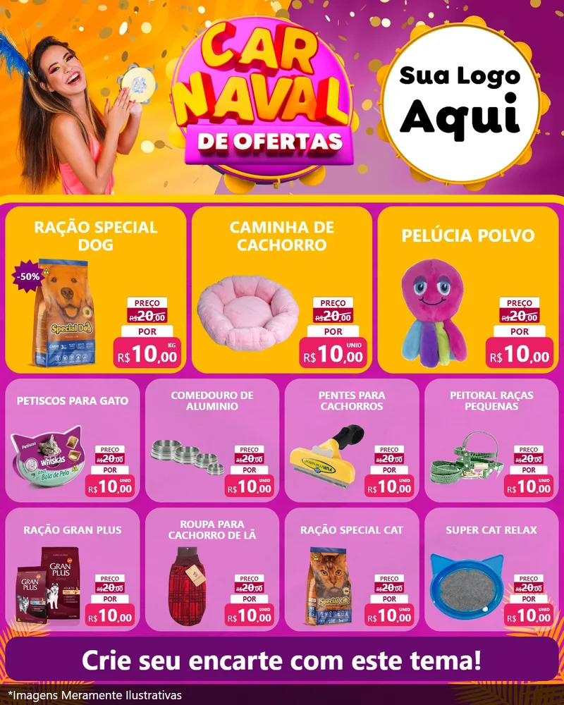 Modelo de Rede Social para Feed Instagram com o tema Carnaval de Ofertas para Pet Shop