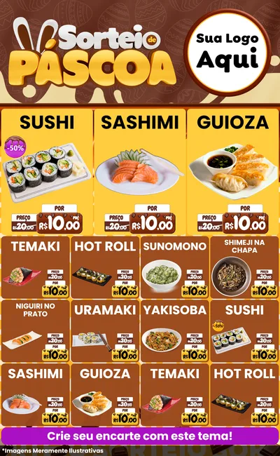 Modelo de Encarte para Encarte Grande com o tema Sorteio de Páscoa para Comida japonesa
