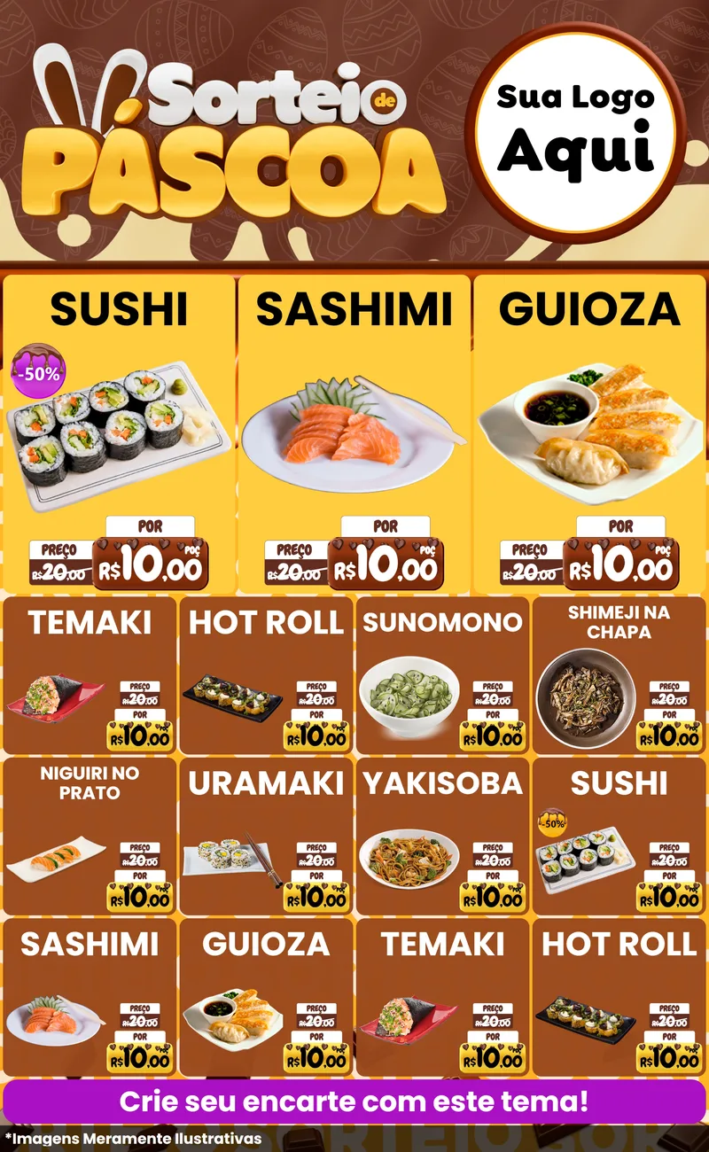 Modelo de Encarte para Encarte Grande com o tema Sorteio de Páscoa para Comida japonesa