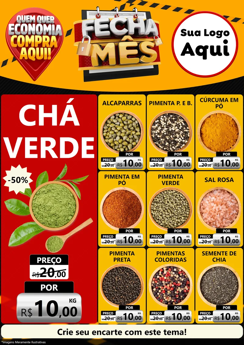 Modelo de Encarte para Encarte A4 Vertical com o tema Fecha Mês para Produtos Naturais