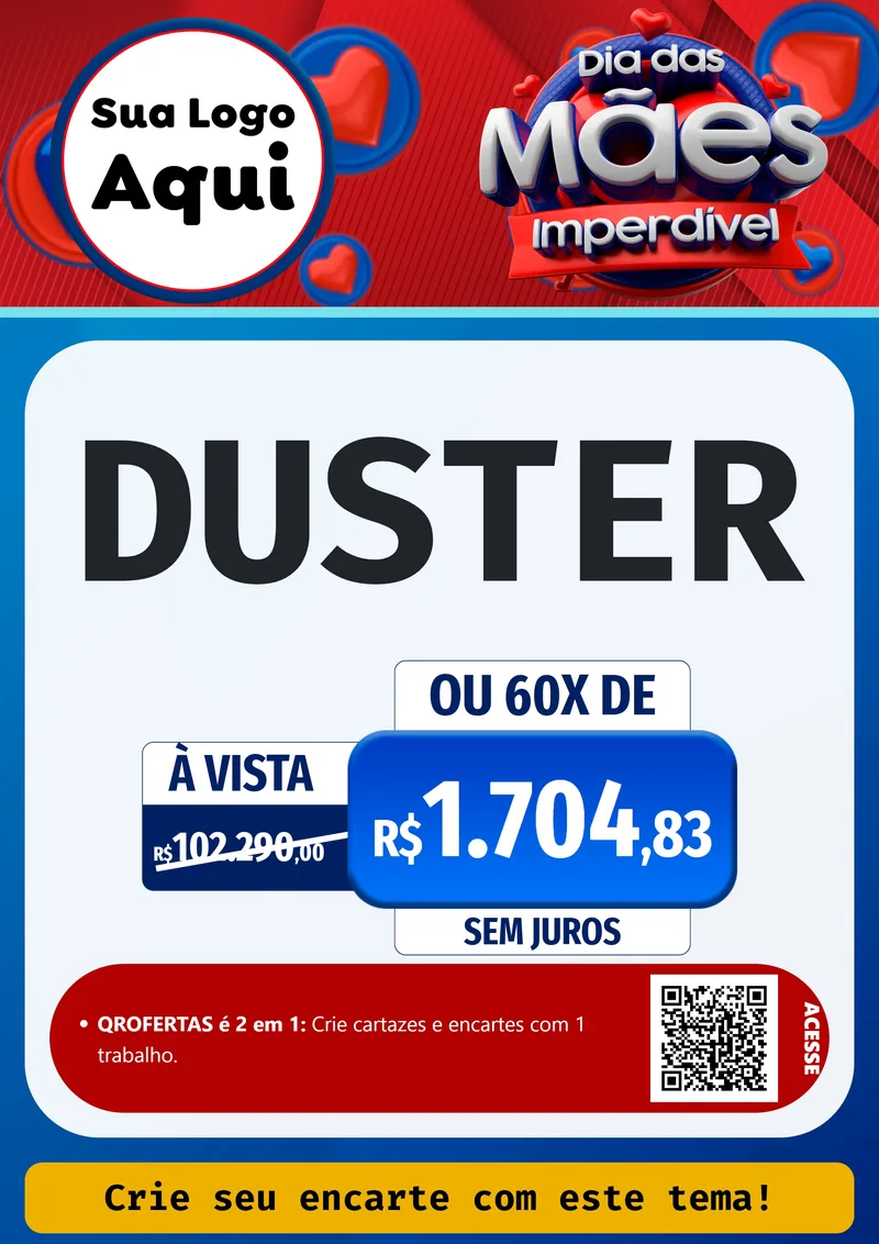 Modelo de Cartaz para Cartaz A4 Vertical com o tema Dia Das Mães Imperdível para Concessionaria de Carros