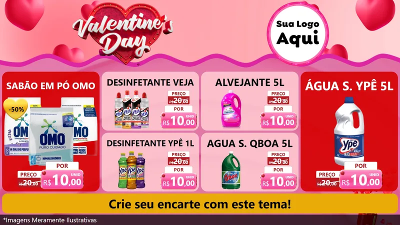 Modelo de TV para TV Horizontal com o tema Valentine's Day para Produtos de Limpeza