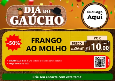 Modelo de Cartaz para Cartaz A4 Horizontal com o tema Dia do Gaúcho para Restaurante