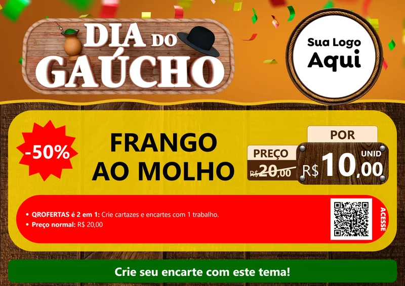 Modelo de Cartaz para Cartaz A4 Horizontal com o tema Dia do Gaúcho para Restaurante