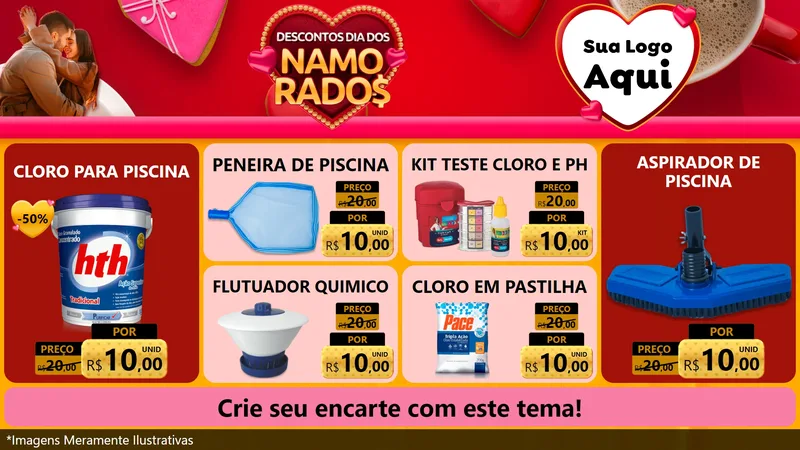Modelo de TV para TV Horizontal com o tema Descontos Dia dos Namorados para Produtos para Piscina