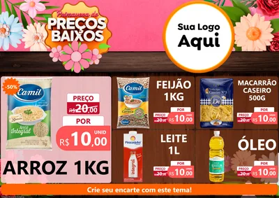 Modelo de Encarte para Encarte A4 Horizontal com o tema Primavera de Preços Baixos para Supermercado