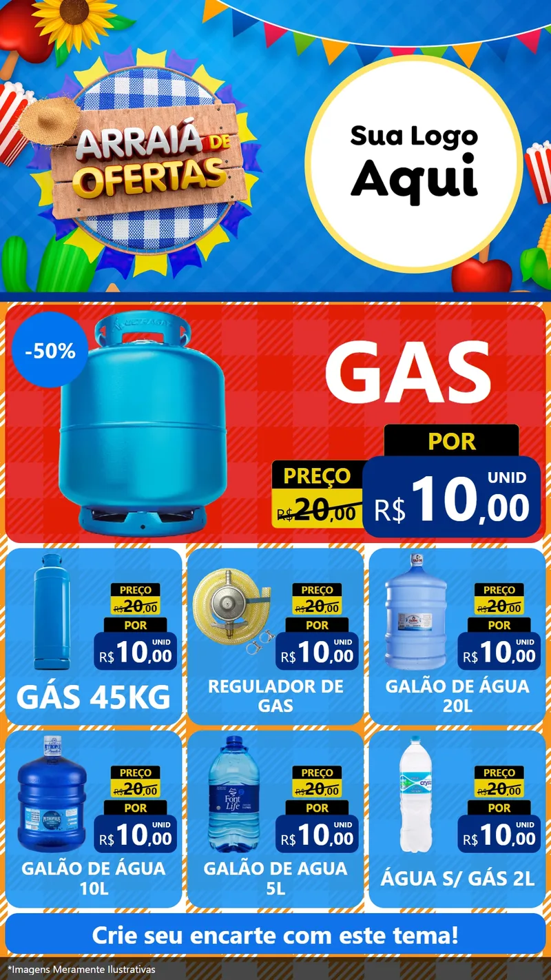 Modelo de Rede Social para Stories com o tema Arraiá de Ofertas para Água e gás