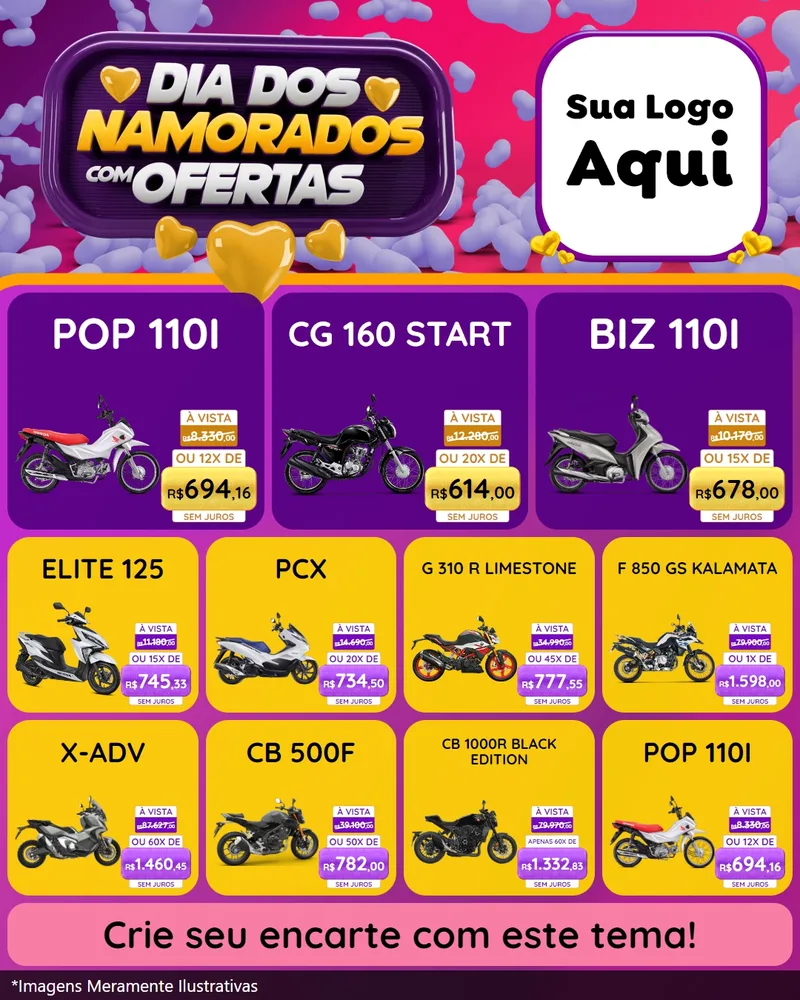 Modelo de Rede Social para Feed Instagram com o tema Dia Dos Namorados Com Ofertas para Concessionaria de Motos