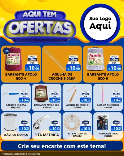 Modelo de Rede Social para Feed Instagram com o tema Aqui Tem Ofertas para Armarinho e Aviamentos
