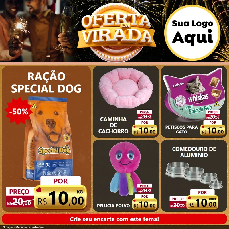 Modelo de Rede Social para Feed Facebook com o tema Oferta da Virada para Pet Shop