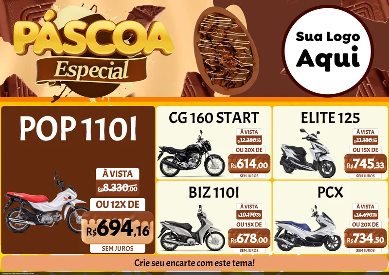Modelo de Encarte para Encarte A4 Horizontal com o tema Páscoa Especial para Concessionaria de Motos