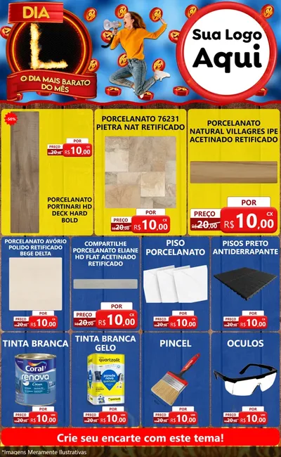 Modelo de Encarte para Encarte Grande com o tema Dia L - O Dia Mais Barato Do Mês para Pisos e revestimentos