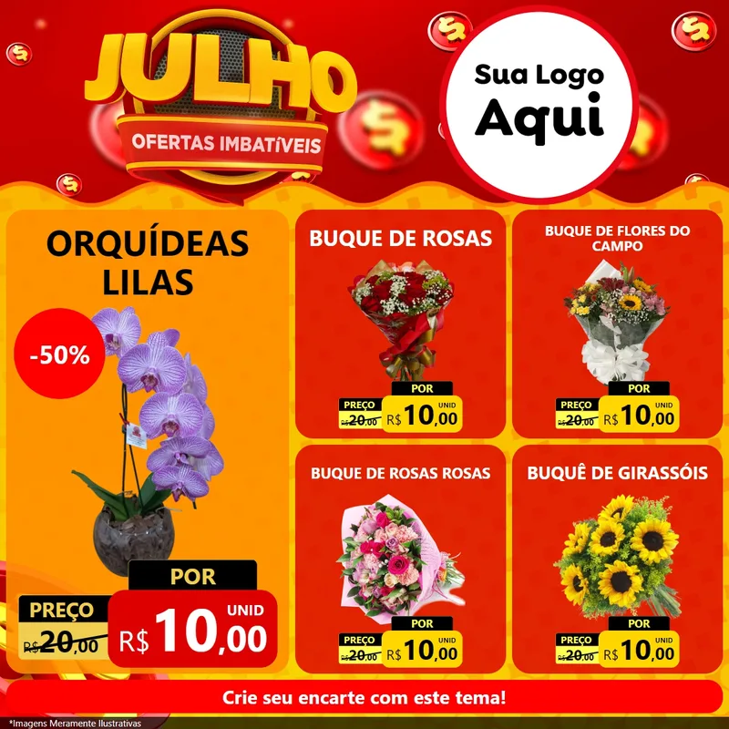 Modelo de Rede Social para Feed Facebook com o tema Julho Ofertas Imbatíveis para Floricultura e jardim