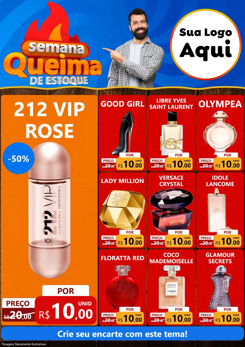 Modelo de Encarte para Encarte A4 Vertical com o tema Semana Queima de Estoque para Perfumes