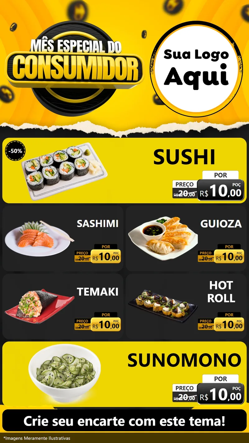Modelo de TV para TV Vertical com o tema Mês Especial do Consumidor para Comida japonesa