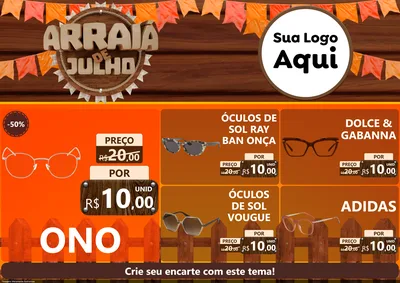 Modelo de Encarte para Encarte A4 Horizontal com o tema Arraiá de Julho - Junina para Óticas