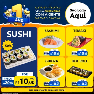 Modelo de Rede Social para Feed Facebook com o tema Um Ano de Aniversário para Comida japonesa