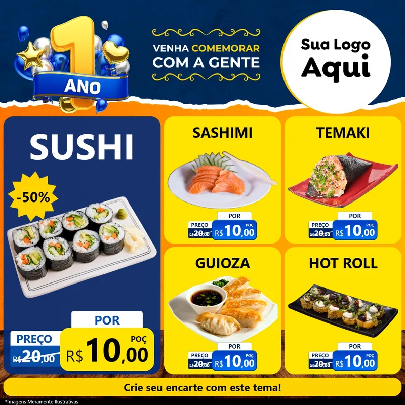 Modelo de Rede Social para Feed Facebook com o tema Um Ano de Aniversário para Comida japonesa