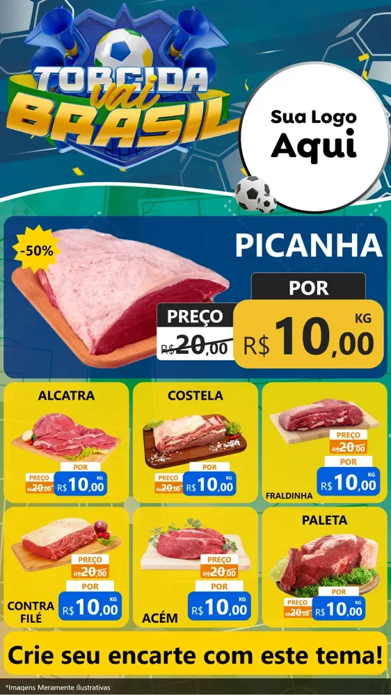 Modelo de Rede Social para Stories com o tema Torcida Vai Brasil - Copa para Açougue
