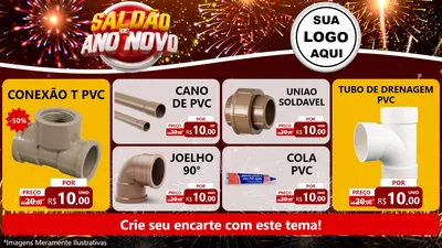 Modelo de TV para TV Horizontal com o tema Saldão de Ano Novo para Tubos e conexões