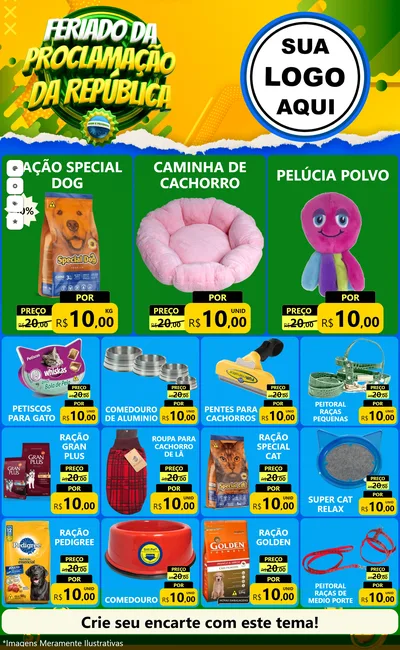 Modelo de Encarte para Encarte Grande com o tema Feriado da Proclamação da República para Pet Shop