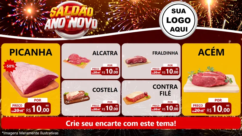 Modelo de TV para TV Horizontal com o tema Saldão de Ano Novo para Açougue