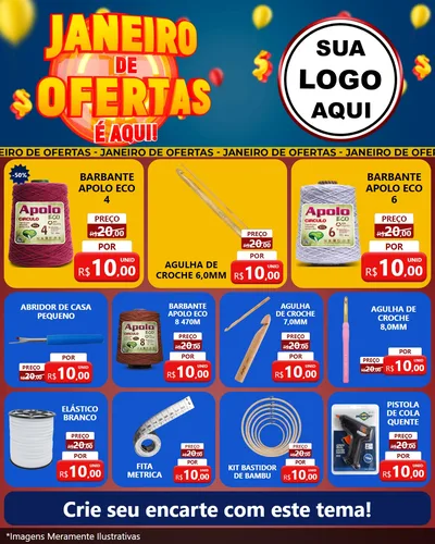 Modelo de Rede Social para Feed Instagram com o tema Janeiro de Ofertas É Aqui! para Armarinho e Aviamentos