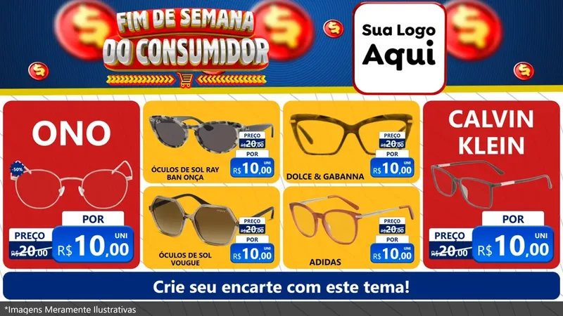 Modelo de TV para TV Horizontal com o tema Fim de Semana do Consumidor para Óticas
