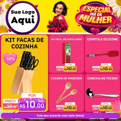 Modelo de Rede Social para Feed Facebook com o tema Especial Dia da Mulher para Utilidades Domésticas