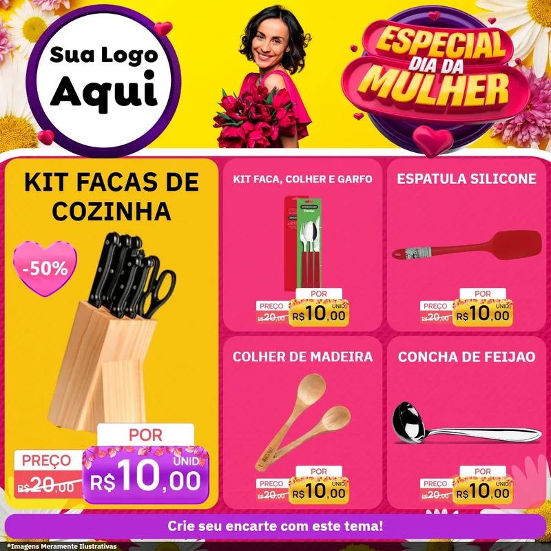 Modelo de Rede Social para Feed Facebook com o tema Especial Dia da Mulher para Utilidades Domésticas