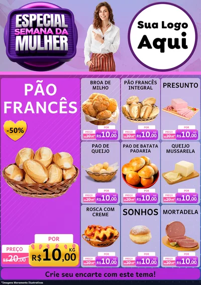 Modelo de Encarte para Encarte A4 Vertical com o tema Especial Semana da Mulher para Padaria