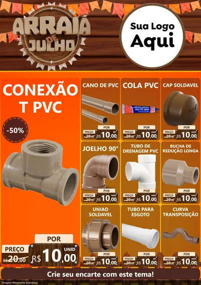 Modelo de Encarte para Encarte A4 Vertical com o tema Arraiá de Julho - Junina para Tubos e conexões