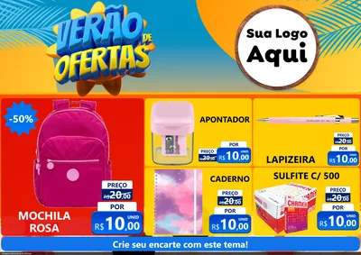 Modelo de Encarte para Encarte A4 Horizontal com o tema Verão de Ofertas para Papelaria