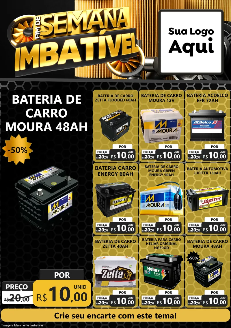 Modelo de Encarte para Encarte A4 Vertical com o tema Fim de Semana Imbatível para Baterias Elétricas