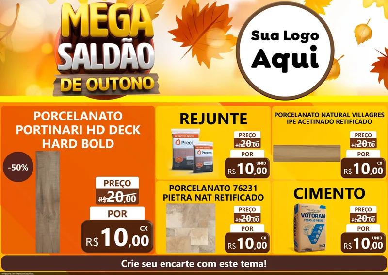 Modelo de Encarte para Encarte A4 Horizontal com o tema Mega Saldão de Outono para Pisos e revestimentos