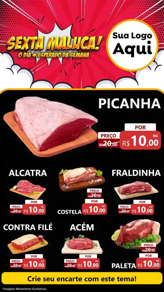 Modelo de Rede Social para Stories com o tema Sexta Maluca! para Açougue