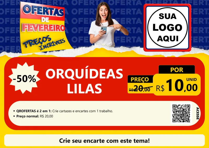 Modelo de Cartaz para Cartaz A4 Horizontal com o tema Ofertas de Fevereiro - Preços Incríveis para Floricultura e jardim