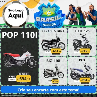 Modelo de Rede Social para Feed Facebook com o tema Brasil Torcida - Copa para Concessionaria de Motos