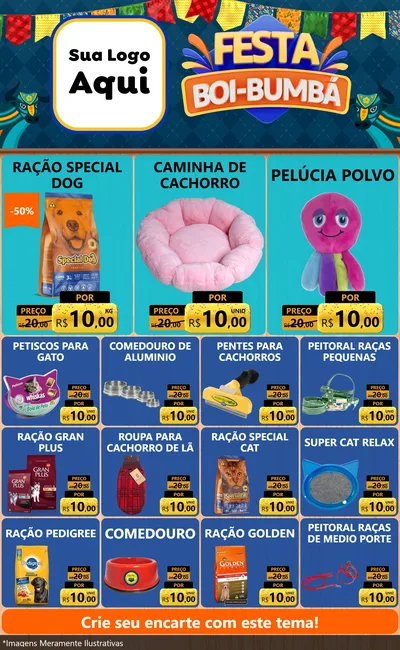 Modelo de Encarte para Encarte Grande com o tema Festa Boi Bumbá para Pet Shop