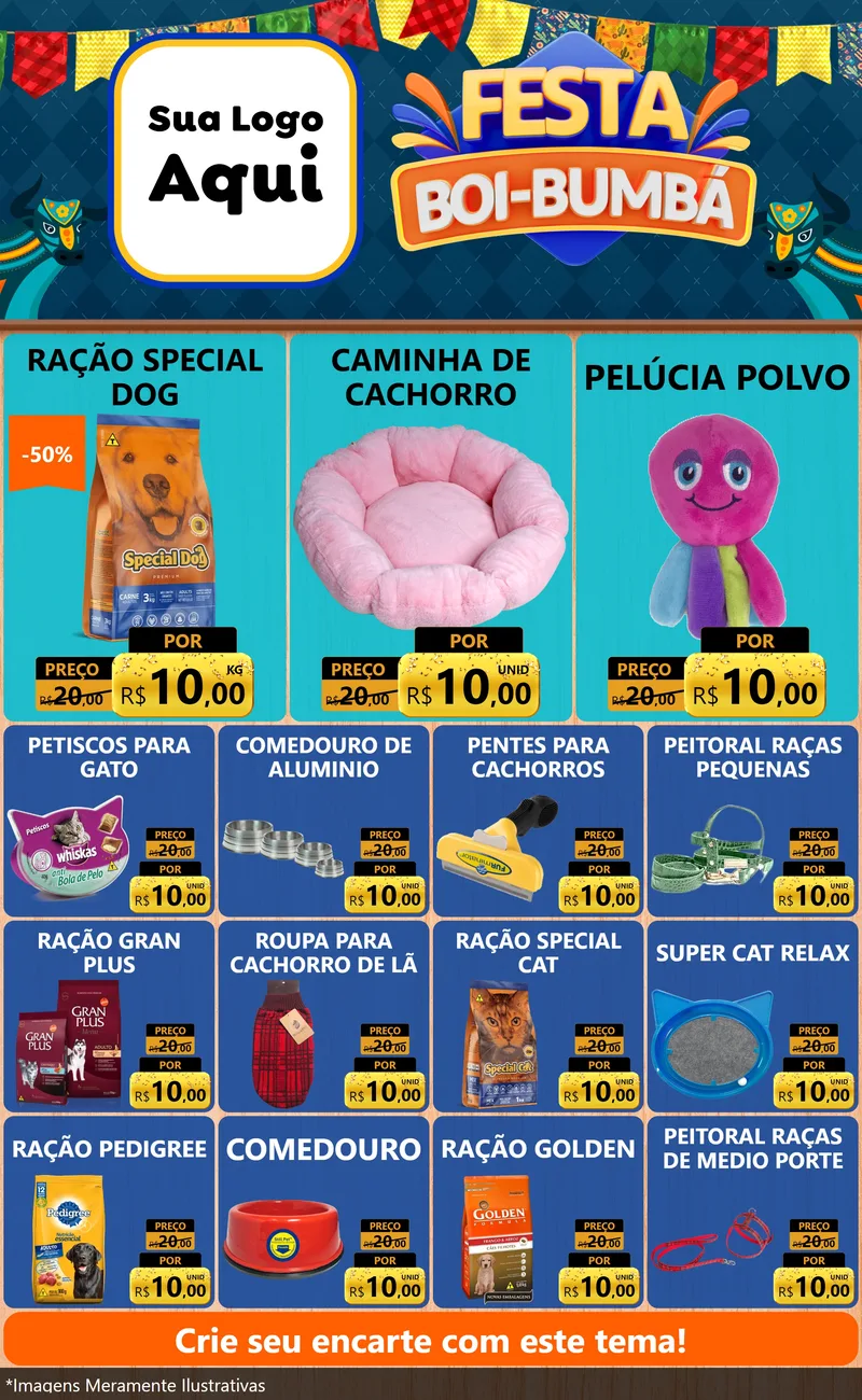 Modelo de Encarte para Encarte Grande com o tema Festa Boi Bumbá para Pet Shop