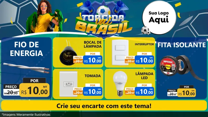 Modelo de TV para TV Horizontal com o tema Torcida Vai Brasil - Copa para Materiais Elétricos