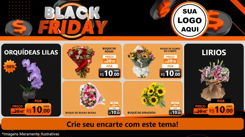 Modelo de TV para TV Horizontal com o tema Black Friday para Floricultura e jardim