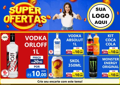 Modelo de Encarte para Encarte A4 Horizontal com o tema Super Ofertas para Distribuidora de bebidas