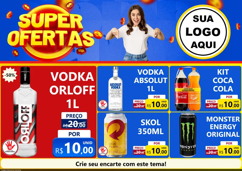 Modelo de Encarte para Encarte A4 Horizontal com o tema Super Ofertas para Distribuidora de bebidas