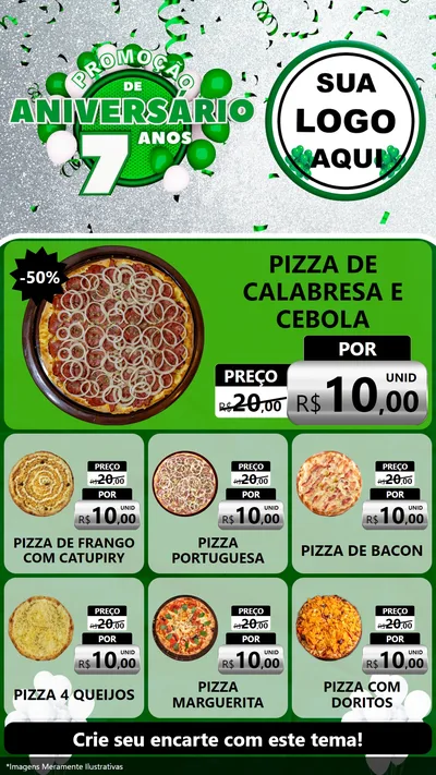 Modelo de Rede Social para Stories com o tema Promoção de Aniversário - 7 Anos para Pizzaria