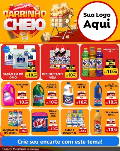 Modelo de Rede Social para Feed Instagram com o tema Promoção carrinho cheio para Produtos de Limpeza