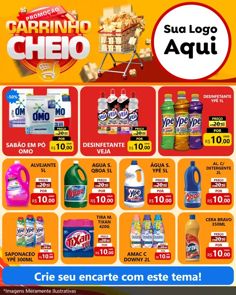 Modelo de Rede Social para Feed Instagram com o tema Promoção carrinho cheio para Produtos de Limpeza